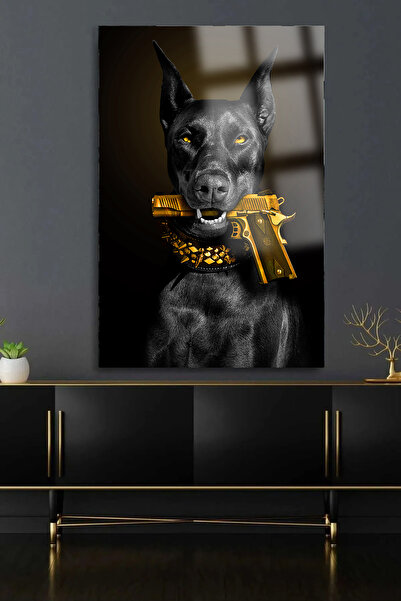 TAULART MAFİA KÖPEK DOBERMAN CAM TABLOSU EV HEDİYESİ KIRILMAZ LÜKS MODERN CAM TABLO