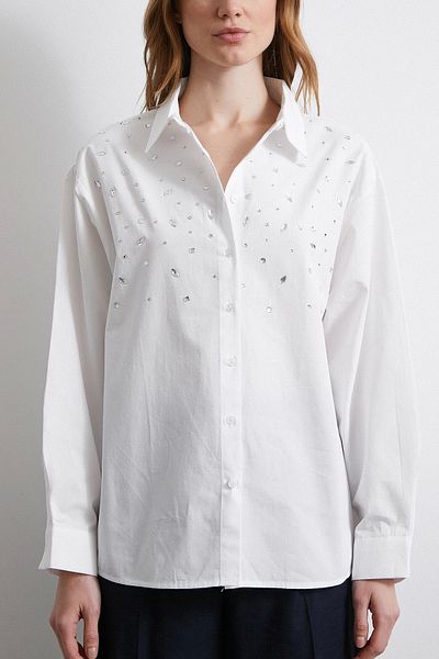 Never more White Shirt - Stone Detailed