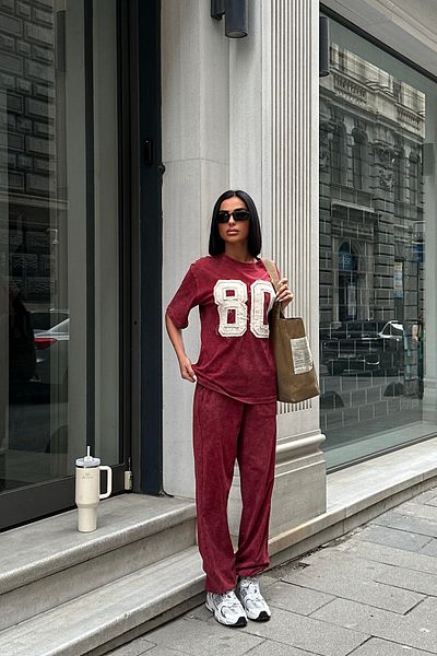 Bliss Women's 80 Detailed Short Sleeve Oversize Comfortable Fit Bottom Top Tracksuit Set