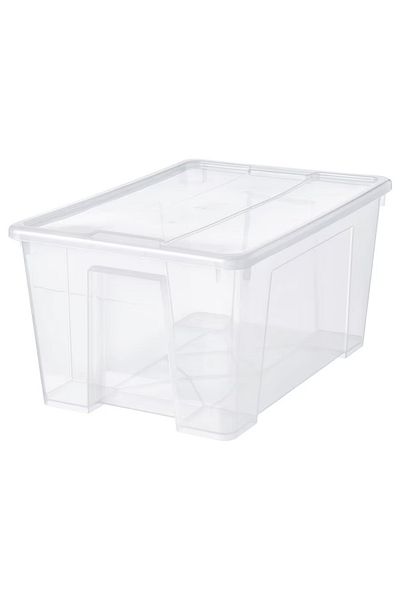IKEA SAMLA Box with Lid – Transparent, 57x39x28 cm, 45L Storage Solution