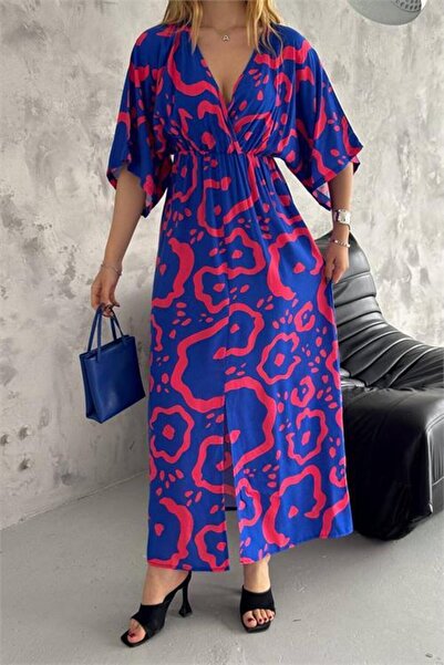 Dipmoda Dipmoda γυναικείο φόρεμα διπλό πέτο με γιακά Υφαντό με σχέδιο Βισκόζη...