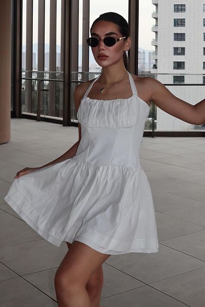 Madmext Λευκό Μίνι Φόρεμα Halter Mg2353