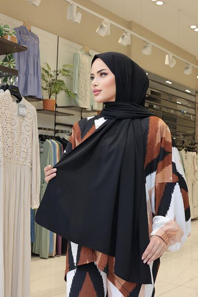 H HİJAB CENTER Black Medina Silk Shawl 5030