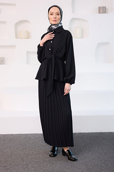 LOCCO Жіноча сорочка з зав'язкою, детальний комплект, чорна