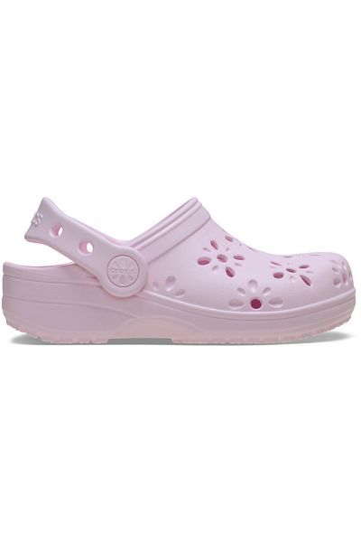 Crocs شبشب كلاسيكي للأطفال مزين بالزهور باللون الوردي