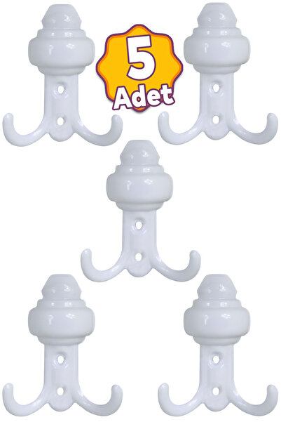 Badem10 (5 ADET) Beyaz Metal Portmanto Vestiyer Duvar Askısı Dolap Elbise Kıy...