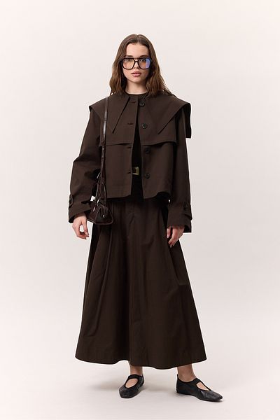 Manuka Wide Collar Gabardine Jacket Brown