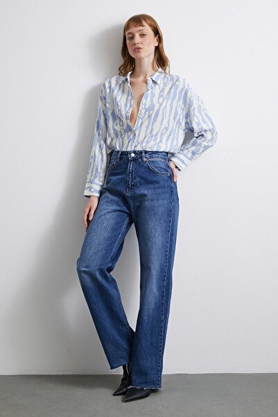 Never more Blue Zebra Patterned Modal Shirt