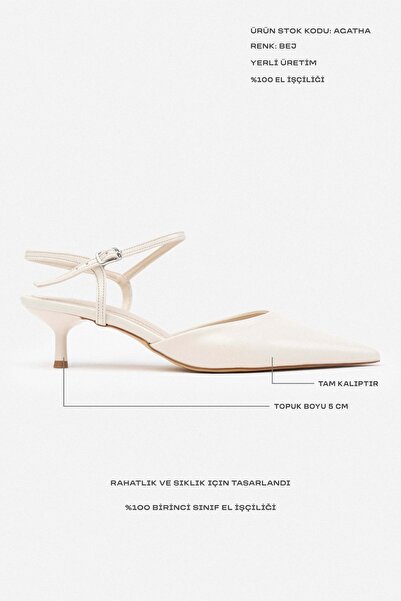 NİŞANTAŞI SHOES Agatha bézs ráncos matt hegyes orrú bokapántos női magassarkú
