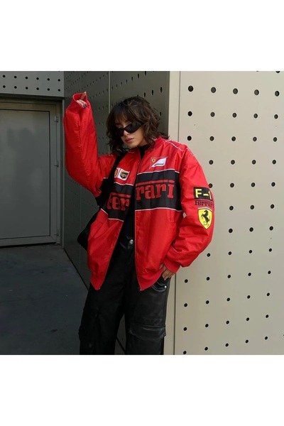 Coonlybutik Ретро-бомбер F1 Ferrari Racing Ретро унісекс куртка-бомбер