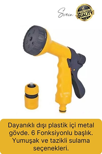 Svein Premium 6 Fonksiyonlu Yüksek Basınçlı Sulama Tabancası Bahçe Araba Yıkama Yağmurlama Su Fıskiye