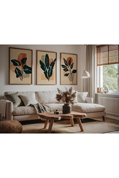 ARTCASTLE Set de 3 tablouri cu ramă din lemn, culoare închisă