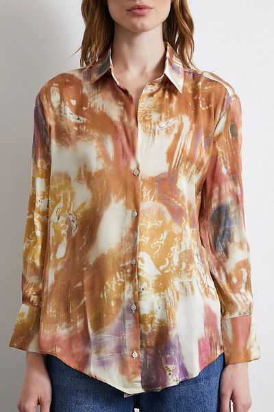 Never more Lilac Motif Satin Fiction Shirt