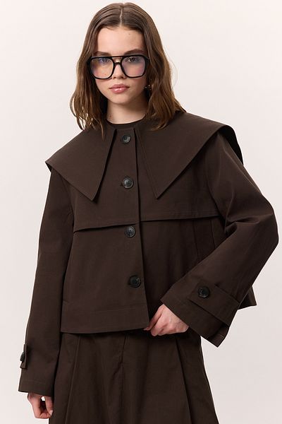 Manuka Wide Collar Gabardine Jacket Brown