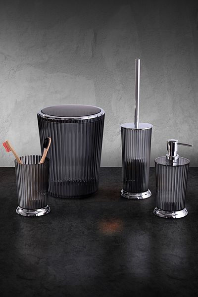 Prima Nova Nely 4-Piece Bathroom Set / Transparent Black-matte Silver Coating