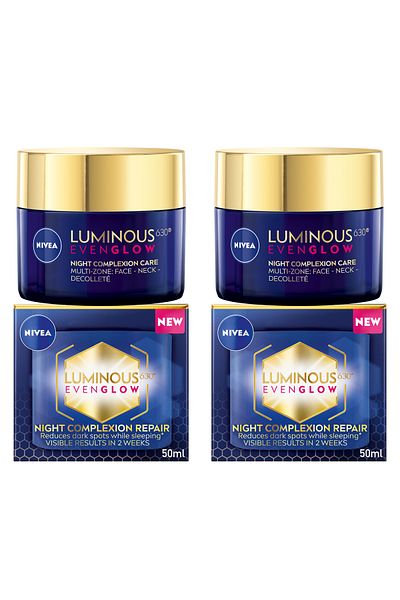 NIVEA Face Cream Night Repair, LUMINOUS 630 EVEN GLOW Spot Darkening Protection, 50ml, Pack of 2