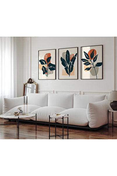 ARTCASTLE Set de 3 tablouri cu ramă din lemn, culoare închisă