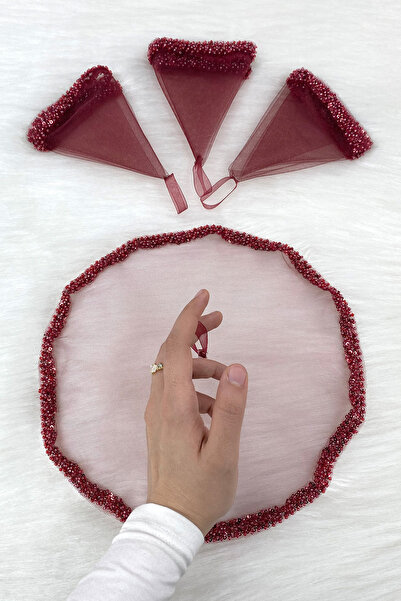 ZEYMERADE Bordo Gelin Damat Halay Mendili, Cam Boncuk Ve İncili, Kına Gecesi ...