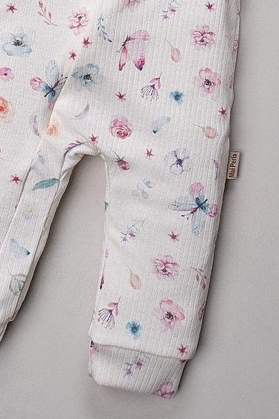 Mai Perla 2 Piece Organic Floral Patterned Baby Girl Romper with Hat and Hidden Zipper