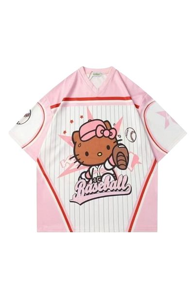 EFBUTİK Μπλουζάκι μπέιζμπολ με ροζ V-λαιμόκοψη Hello Kitty