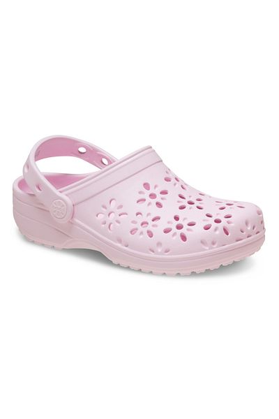 Crocs شبشب كلاسيكي للأطفال مزين بالزهور باللون الوردي
