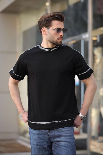 Madmext Μαύρο 100% βαμβακερό ανδρικό μπλουζάκι με λαιμόκοψη Basic E7140