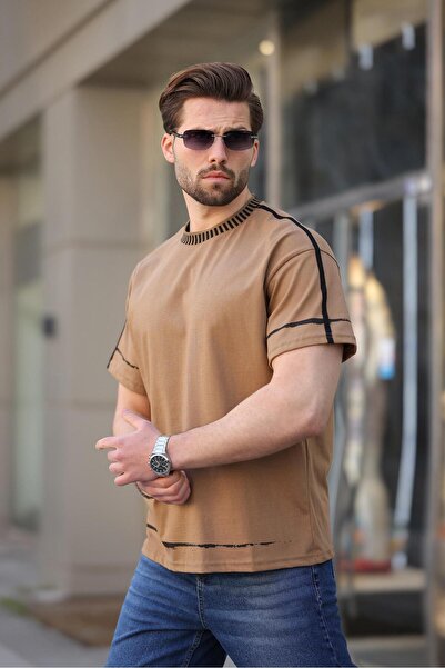 Madmext Ανδρικό μπλουζάκι Cappuccino 100% Cotton Crew Neck Basic E7140