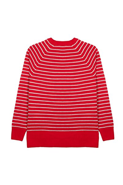 SHERIN Red Crew Neck Striped Blouse