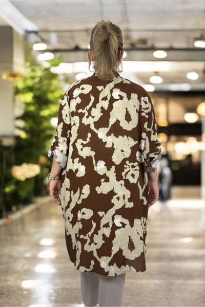 yagmurberen Foldable Sleeve Detail Patterned Front Buttoned Long Sleeve Oversized Tunic Dress