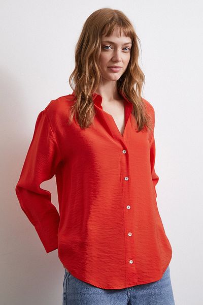Never more Red Basic Viscose Shirt