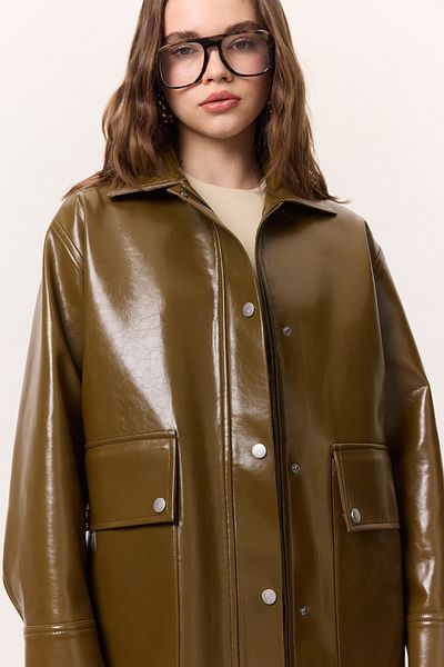 Manuka Green Halsey Textured Leather Jacket