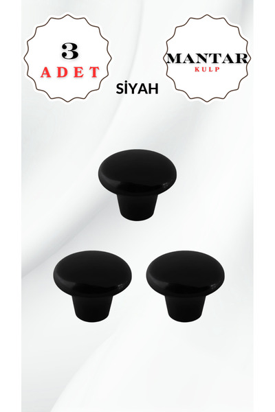 MKLAKS Mantar Plastik Düğme Siyah Yuvarlak Mobilya Çekmece Düğme Kulp 3'lü Pa...