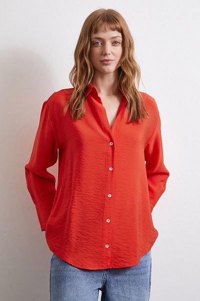 Never more Red Basic Viscose Shirt