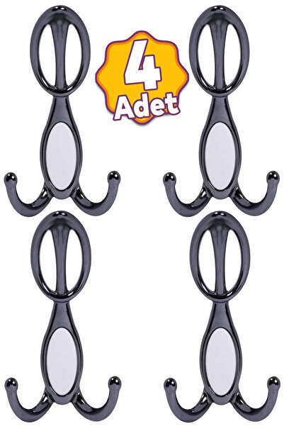 Badem10 (4 ADET) Arya Füme Metal Portmanto Vestiyer Duvar Dolap Elbise Mobily...