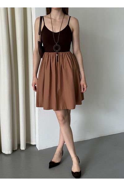 Appleline Midi Length Summer Dress - Hanging Necklace Brown