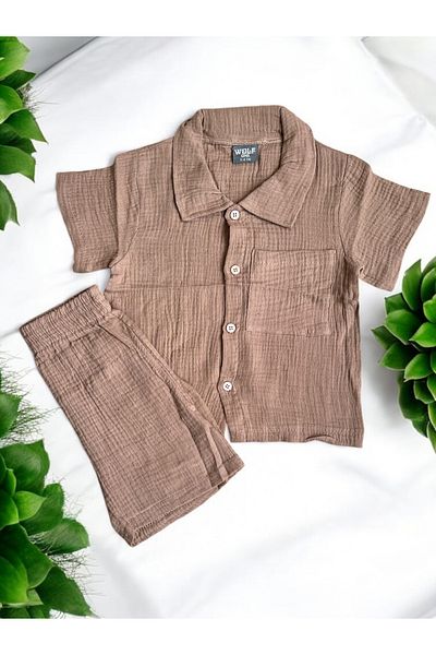 Wolf One Boy's Muslin Fabric Shirt Shorts Combination Suit