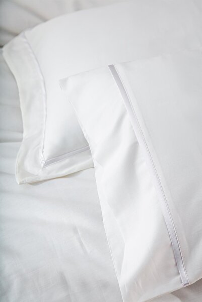 Ecocotton Meva King Size Duvet Cover Set 100% Organic Cotton Satin Embroidered Cream-Silver 240x220 Cm