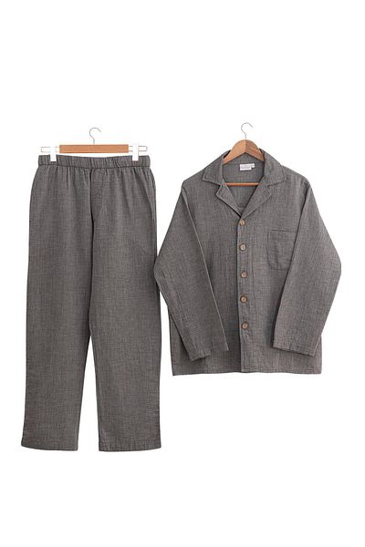Ecocotton Σετ ανδρικές πιτζάμες Melsa 100% οργανικό βαμβάκι μουσελίνα ανθρακί