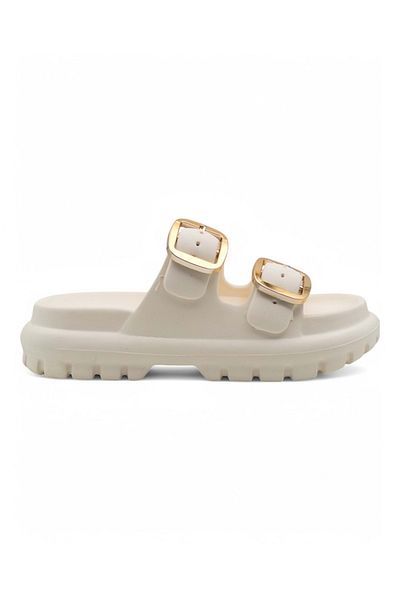Sonimix Ez0173.02 Double Buckle Women's Slippers Cream