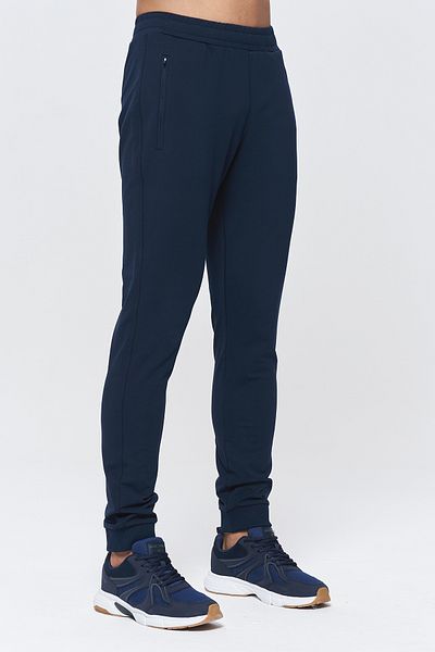 bilcee Pantaloni de sport pentru bărbați, albastru bleumarin, cu buzunare, cu picior cu nervuri 8986