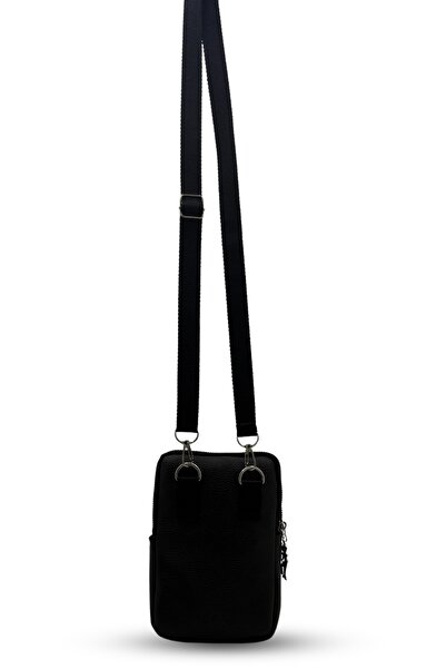 Bersia Γυναικεία δερμάτινη μαύρη τσάντα τηλεφώνου 2 ματιών