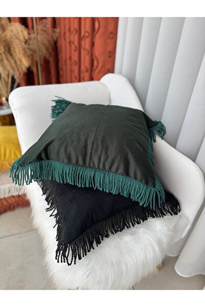 AYDINDOKUMA Ruby Tasseled Velvet Fabric Throw Pillow Cover with Fringes