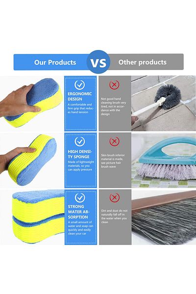 3XR Car Wash Microfiber Sponge Pad for Cleaning Vehicles, Bikes, Glass, Chrome - 23x11.2x6.5 cm