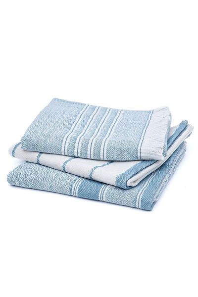 Ecocotton Elis 3 τεμαχίων πετσέτα στεγνώματος 100% οργανικό βαμβάκι βαμμένο με νήματα ειδικής ύφανσης γαλάζιο-κρεμ 40x60 cm