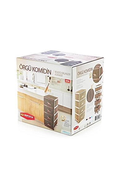 Omnipazar SY-4553 Örgü Desen Plastik Komidin Mutfak Sebzelik 4 Katlı Kahverengi