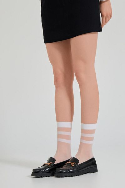 Katia&Bony Women's Thick Striped Thin Socks - White