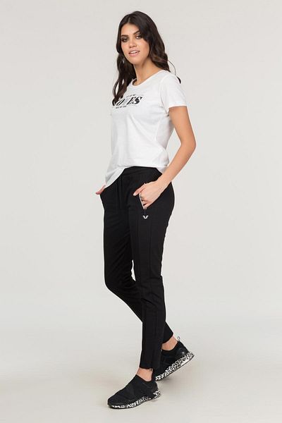 bilcee Pantaloni de sport negri cu fermoar din polietilenă 1129