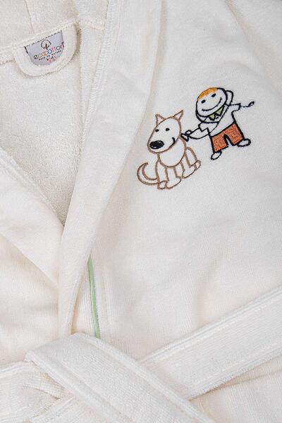 Ecocotton Παιδικό μπουρνούζι Carnaval Unisex 100% οργανικό βαμβάκι κεντημένη κρέμα