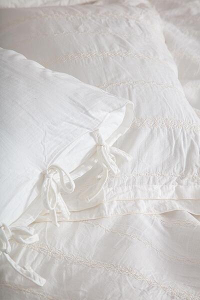 Ecocotton Hafsa King Size Duvet Cover Set 100% Organic Cotton Muslin Embroidered Cream 240x220 Cm