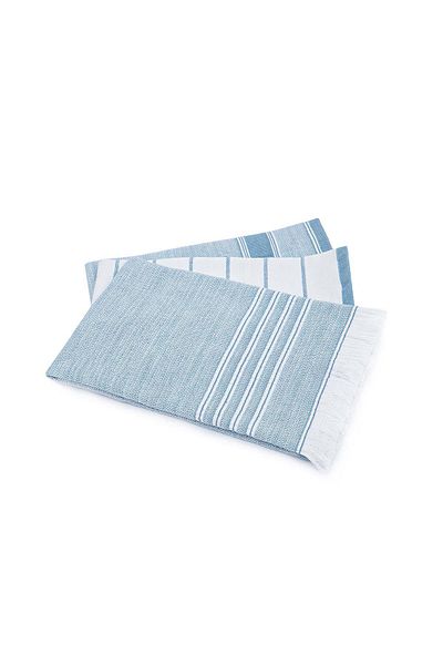 Ecocotton Elis 3 τεμαχίων πετσέτα στεγνώματος 100% οργανικό βαμβάκι βαμμένο με νήματα ειδικής ύφανσης γαλάζιο-κρεμ 40x60 cm